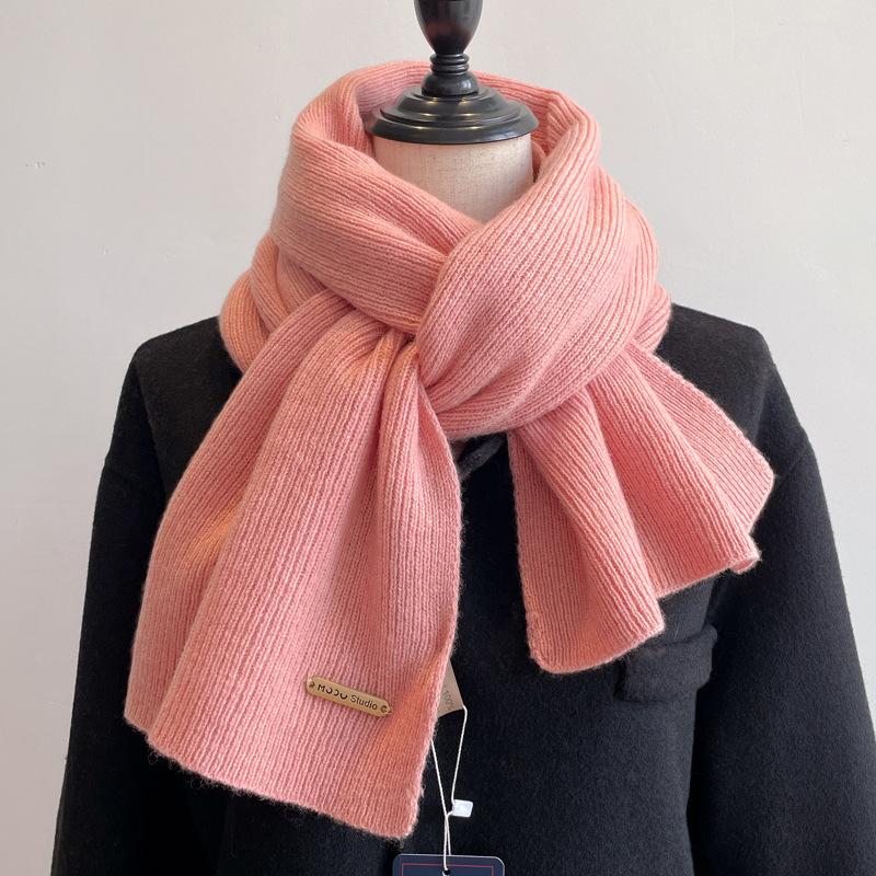 100 pure wool knitted scarf women's winter couple's simple and versatile solid color thickened scarf men's high-end shawl