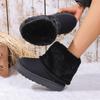 Fashion Women Round Toe Warm Thickened Plush Winter Beige Mid Calf Boots Thick Sole Casual Comfortable Anti Slip Women Snow Boot