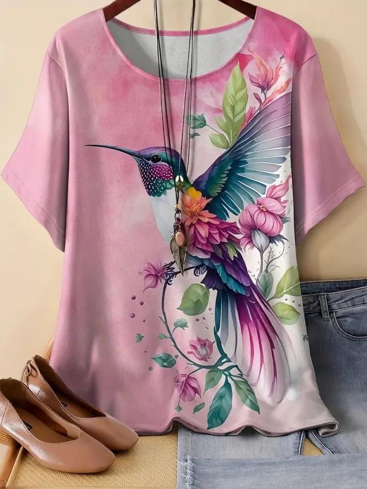 Summer women's printed pattern T-shirt casual short sleeved top fashionable women's round neck T-shirt