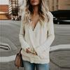 Women's Knitted Deep V-Neck Long Sleeve Wrap Front Loose Sweater Pullover Jumper