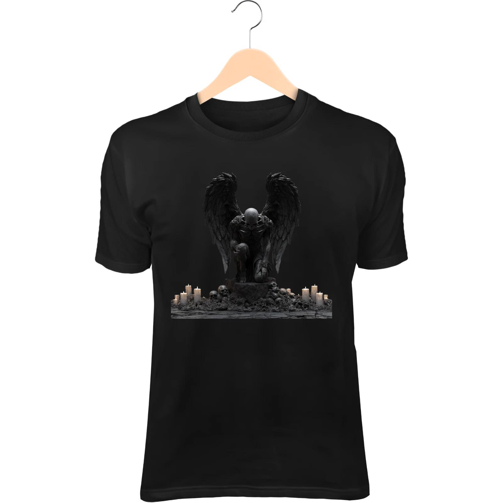 

Dark Angel Skull T-Shirt – Broken Black Wings, Kneeling on Bones 3XL