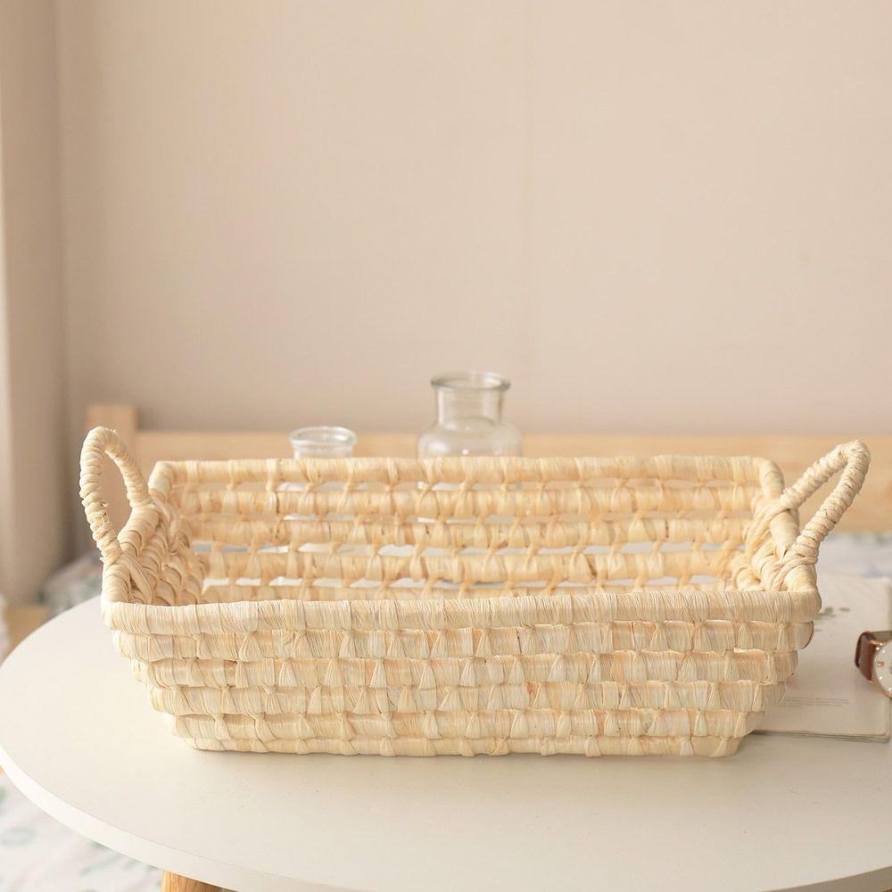 Beige Storage Basket Corn Husk Rectangle Square Sundries Organizer Box Candy Snacks Tea Room Display Basket Home Shop Hotel