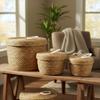 Seagrass & Cotton Round Baskets with Lids – Natural – Set of 3