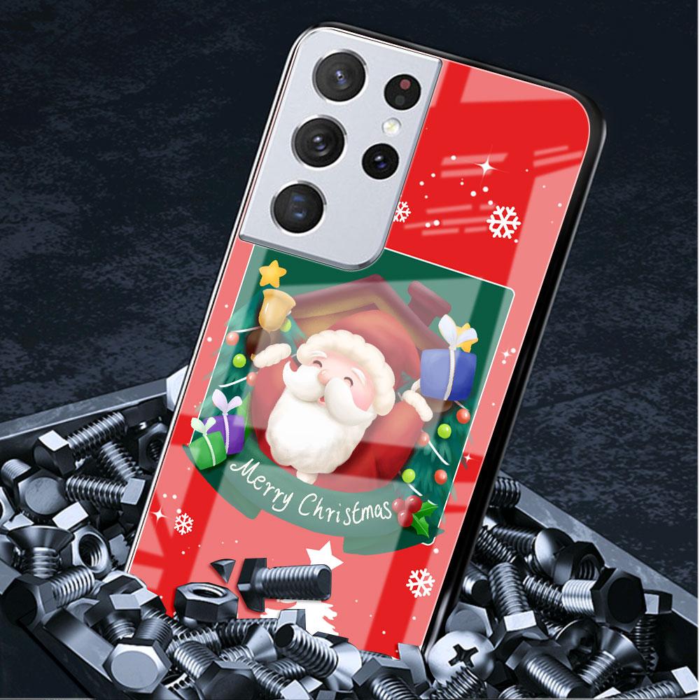 Boże Narodzenie Cartoon Snowman Szklana Etui Do Samsung Galaxy S22 S20 FE S21 Plus Telefon Pokrowiec S10 5G S9 Note 20 Ultra 10 Lite Shell