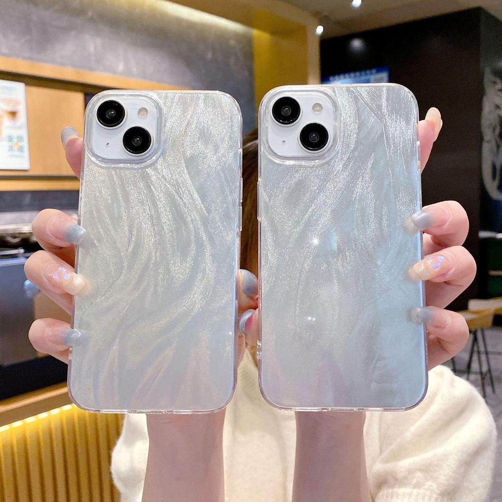 Husă Anti-Șoc din Fir de Pene pentru iPhone 16 Pro Max/7 Plus/14 în Argint Laser