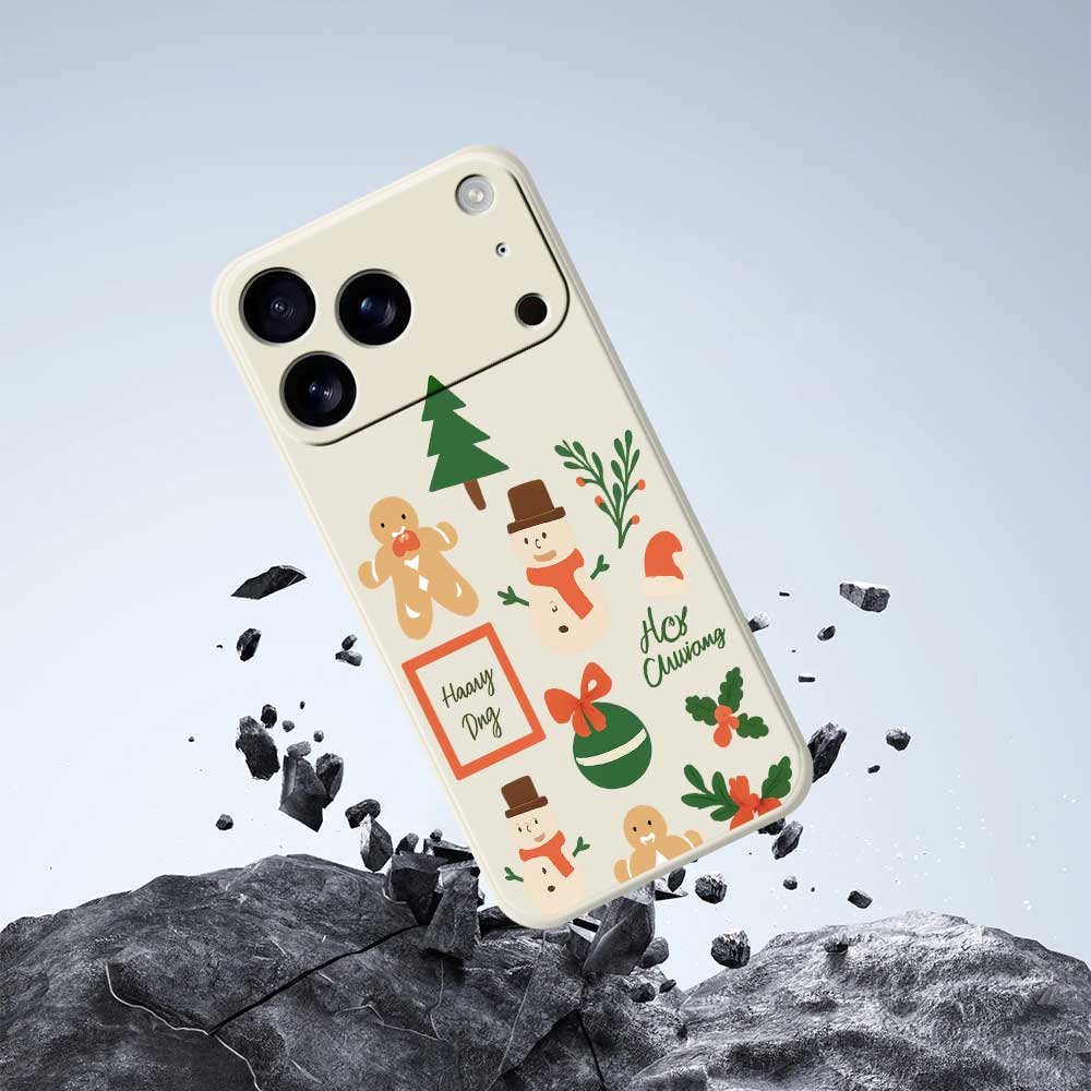 For iPhone 17 Pro Max Case Christmas Snowman Pattern Printing Straight Edge TPU Phone Back Cover