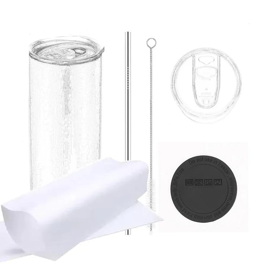 20oz Sublimation Skinny Tumblers Straight Blanks Stainless Steel Coffee Mugs With Lid and Plastic Straw Sippy Cups Reusable Ya741