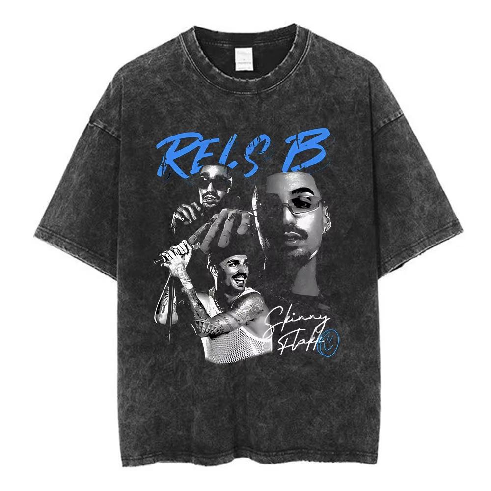 Washed Vintage Rapper Rels B World Tour 2025 A New Star T-shirts Hip Hop Oversized Short Sleeve Retro T Shirts Streetwear Unisex