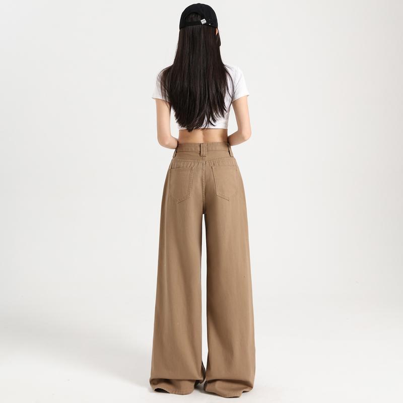 Khaki Wide Legs Denim Jeans Women Casual Versatile Straight Solid Classic Straight Jeans Ladies Clothing Suppliers