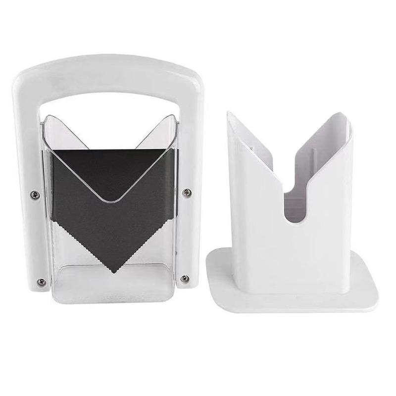 

Многоразовый кухонный нож-гильотина из нержавеющей стали с безопасным захватом, защитным щитком, для нарезки хлеба, кексов, булочек, рулетов - быстро, легко и безопасно белый