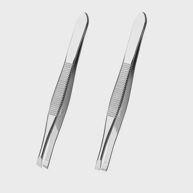 Black Slanted Flat Stainless Steel Eyebrow Tweezers for Makeup and Beauty