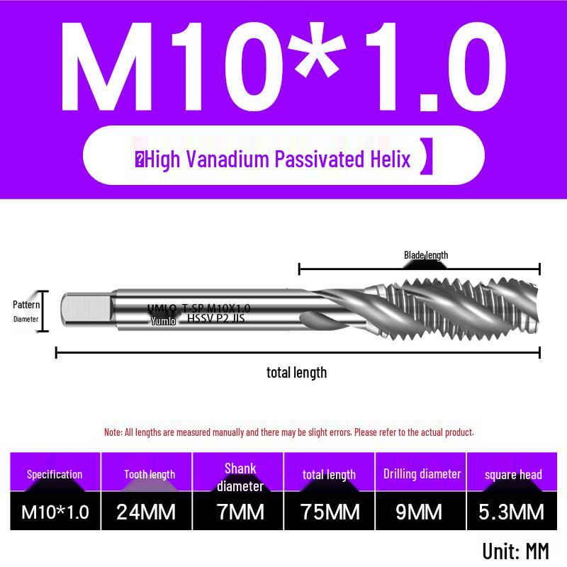 UMLO High Vanadium Spiral Tap Machine for M3-M10 Stainless Steel Tapping
