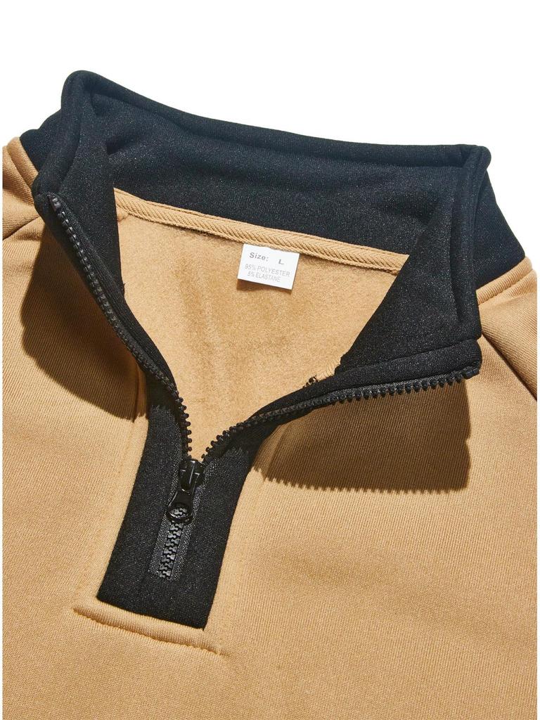 Pánská mikina Henley se stojáčkem, barevnými bloky, na zip, s výšivkou a dlouhým rukávem