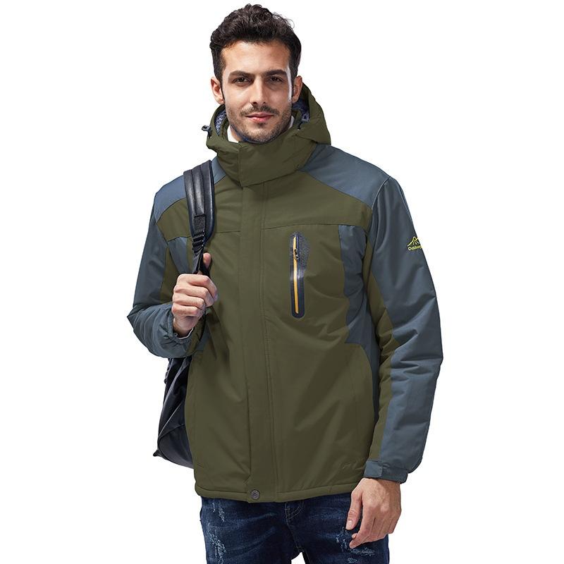 Men's Mountain Jacket Waterproof Fleece Liner Snow Coat Warm Winter Windproof Hooded Raincoat