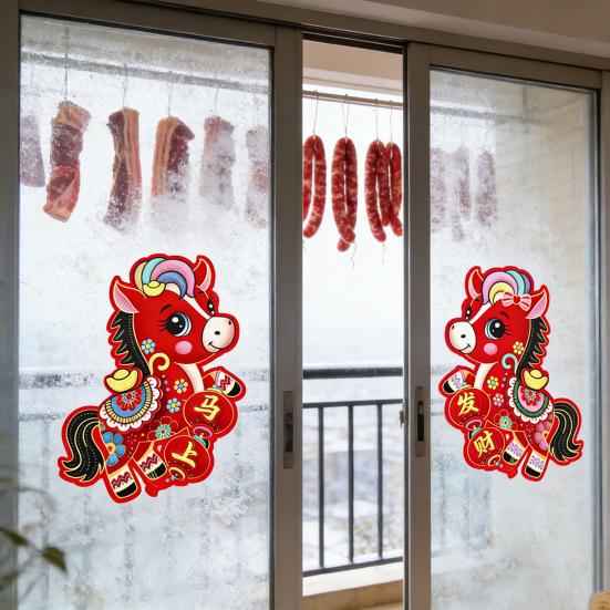 Chinese New Year Door Stickers 2026 Year of The Horse Spring Festival Window Clings for Home Decoration Good Luck Zodiac Door Decals for Wall Closet