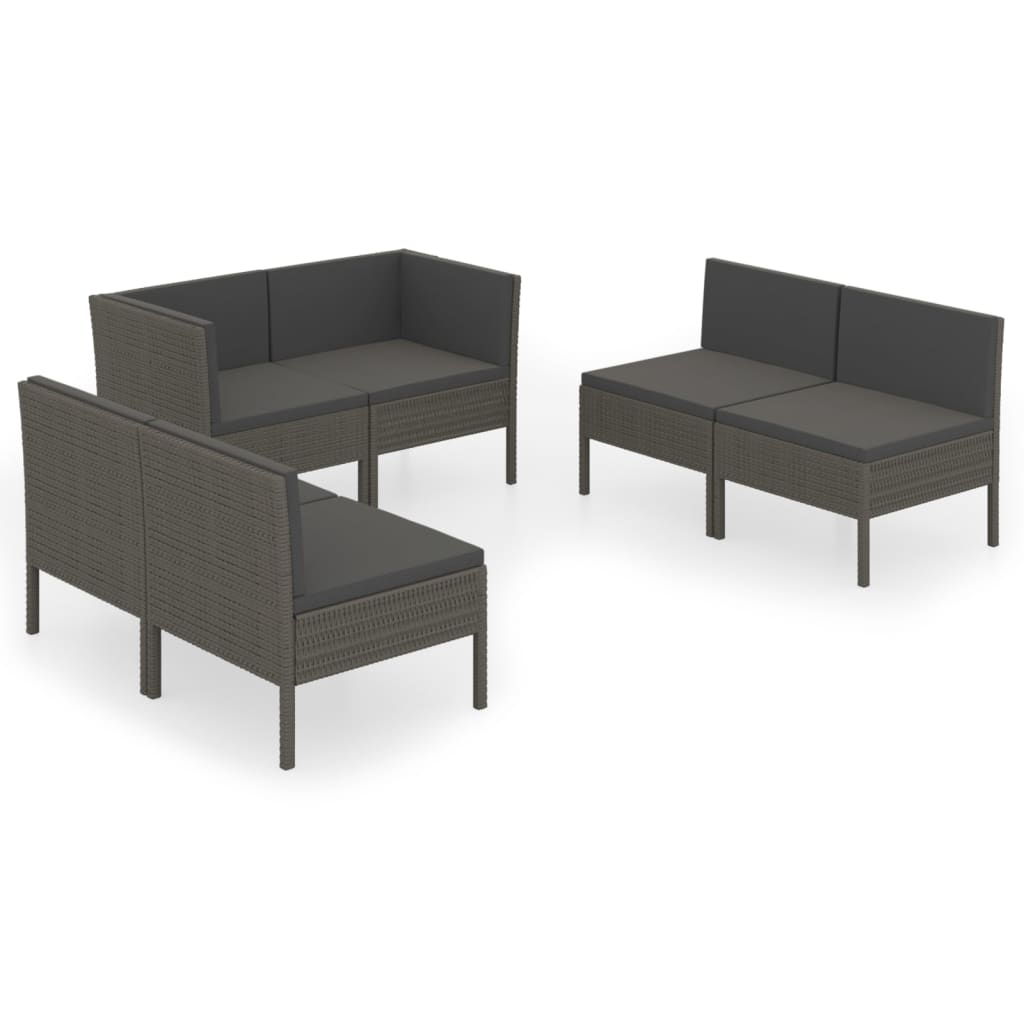 Vidaxl 6-Cz. Garden Lounge Set, Cushions, Grey, Rattan PE