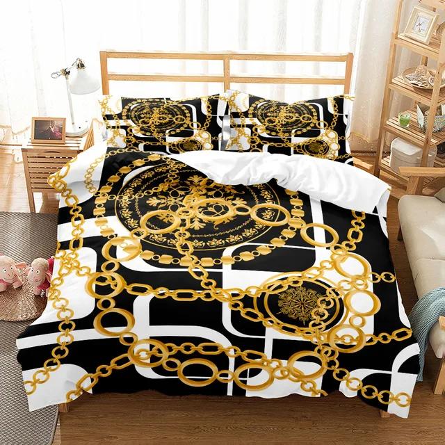 Luxury Baroque Pattern Bedding Set Golden Duvet Cover Set Twin Double Queen King Size Comforter Cover Set for Gift Bed Linen