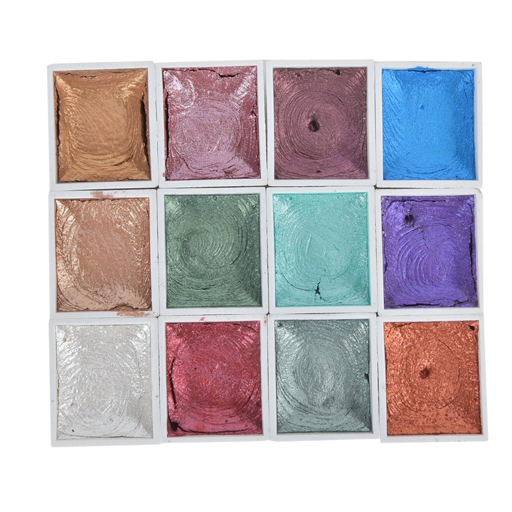 12-Color Pearl Color Solid Watercolor Pigment Set Portable Painting Paints Art Supplies12-color
