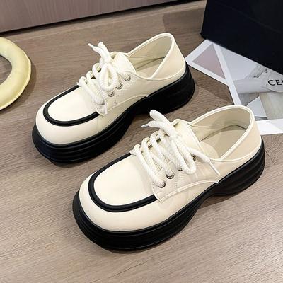 Thick-soled Muffin Retro One Shoe and Two Small Leather Shoes for Women's 2024 Autumn New Round Head Fashion Lace-up Single Shoes