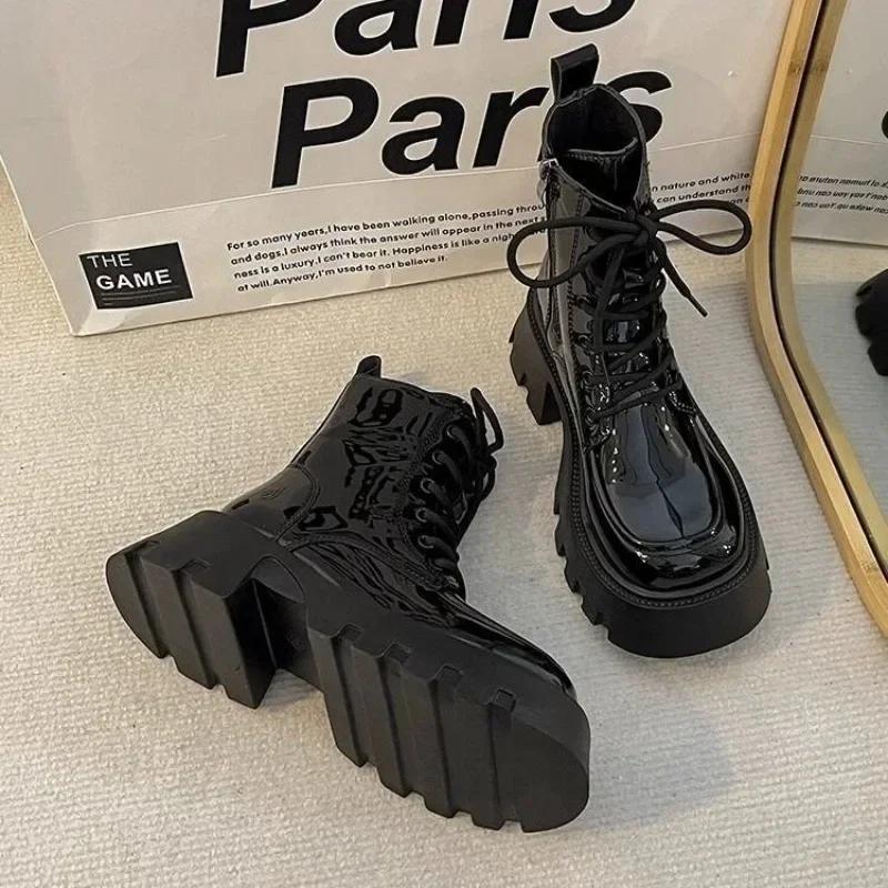 Lace-up Office and Career Women's Boots Side Zipper Fashion 2024 Brand Women's Shoes Front High Quality Round Toe Ankle Boots