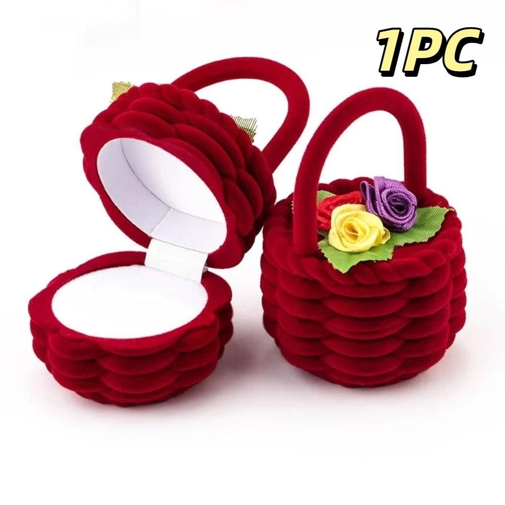 

Cute Design Flower Basket Ring Box Velvet Material Ring Box Case Gift Box Holder Wedding Ceremony красный