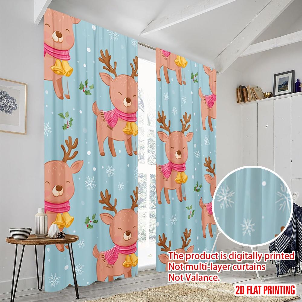2pcs,2D Plane Printing Window Curtain Christmas Reindeer Day Versatile 100% Polyester (without Rod) Home Decor for Living Room &