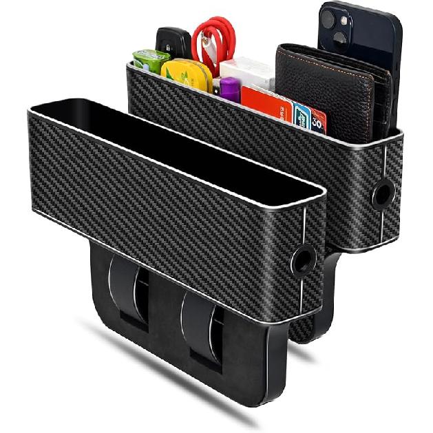 Jiaji Car Seat Gap Filler, Multifunctional Car Seat Gap Filler Organizer, 2 Pack Car Seat Organizer For Storing Phones, Keys, Cards, Data Cables, Carbon Fiber