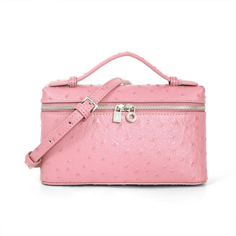 First-layer Cowhide Ostrich Pattern Lunch Box Bag High-quality Leather Women's New Style Handbag Cross-body Cosmetic Single Shoulder