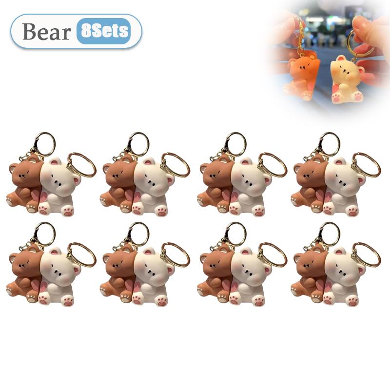 1-20 Sets Niedliches Cartoon-Bärenpaar Magnetischer Schlüsselanhänger Kleiner Anhänger Puppe Kleines Geschenk Spielzeug Harz Kreativer Schlüsselanhänger Schultaschen-Anhänger