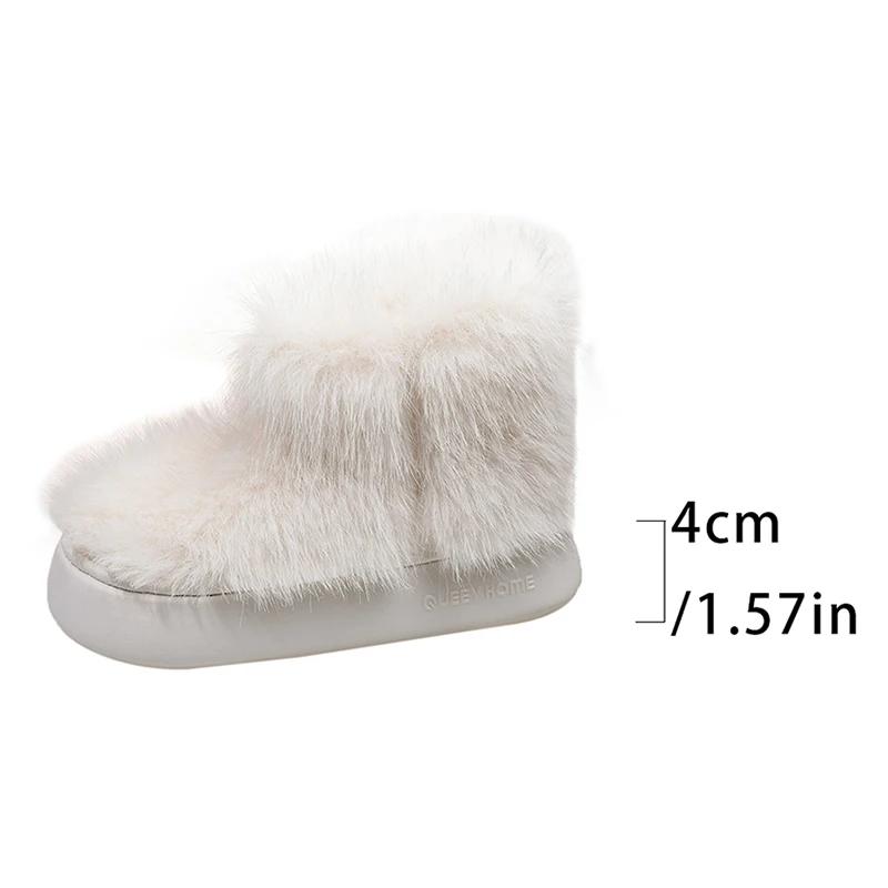 Fashion Fashion White Thick Plush Snow Boots Women Platform Fluffy Faux Fur Winter Boots Woman Comfort Slip On Warm Cotton Padded Shoes