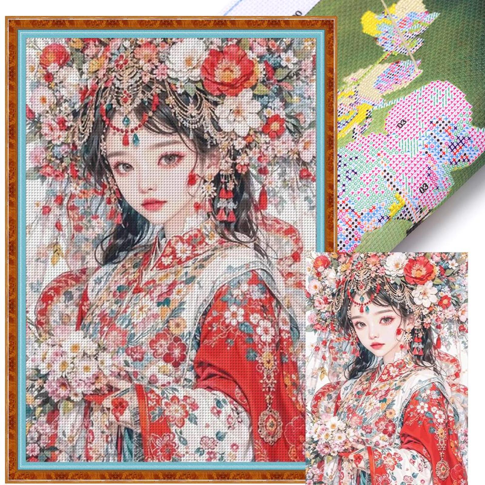 

Полная вышивка хлопковой нитью 14CT Набивной набор для вышивания крестом с изображением девушки Искусство