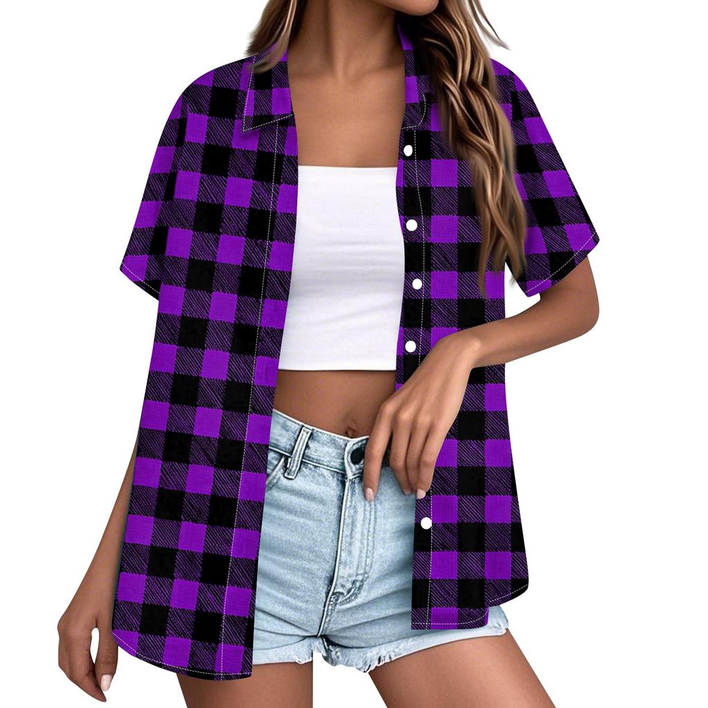 Women's Casual Loose Fit Short Sleeve Button Down Shirt with Collar Lightweight Summer Top for Outdoor Indoor Wear