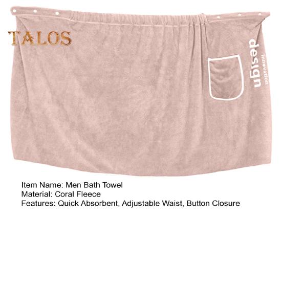 Toalla de baño para hombre con bolsillo, forro polar coral, absorción rápida, cintura ajustable, cierre de botón, toalla envolvente, falda, toallas de sauna, bata envolvente para hombre, para gimnasio, spa, playa
