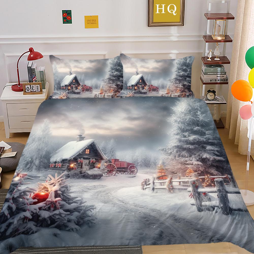 

Рождественская Снежная Ночь 3D Принт Полиэстеровая Наволочка Пододеяльник Набор из двух или трех предметов EU Single 135*200
