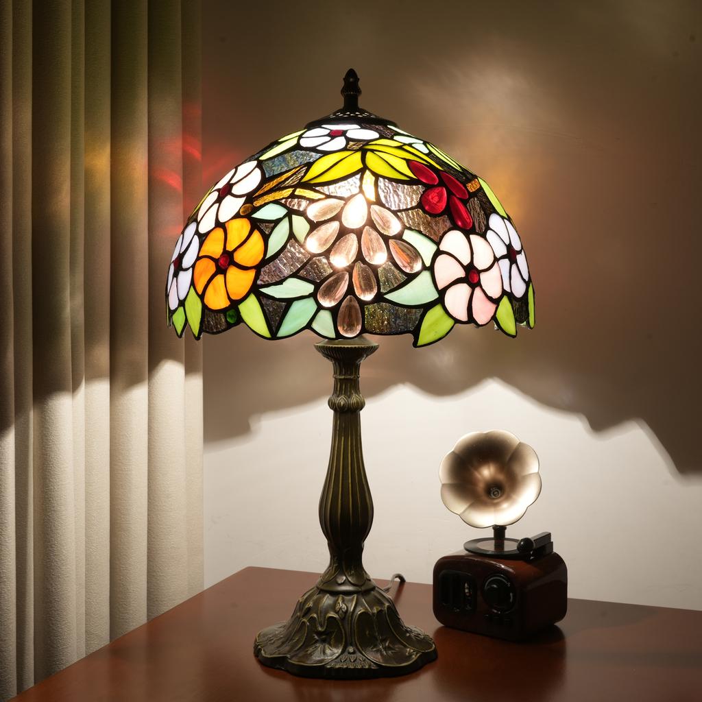 Village Garden Style Stained Glass Lamp Bedroom Table Lamp Reading Desk Light for Bedside Living Room Office Dormitory Decor 12“