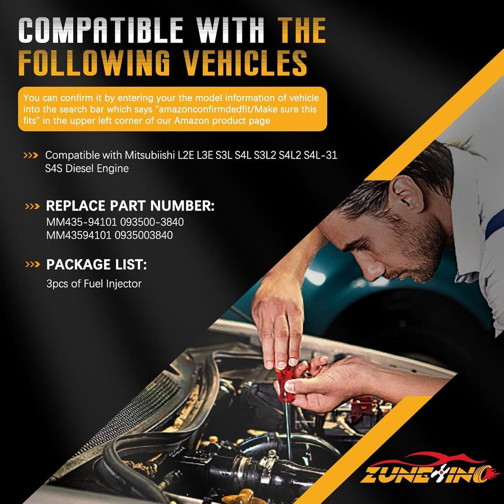 3 Stück S4L S3L2 S4L2 S4S Kraftstoffinjektor Satz MM435-94101 Kompatibel mit Mitsubishi L2E L3E S3L S4L Dieselmotor, Ersetzt OE 093500-3840