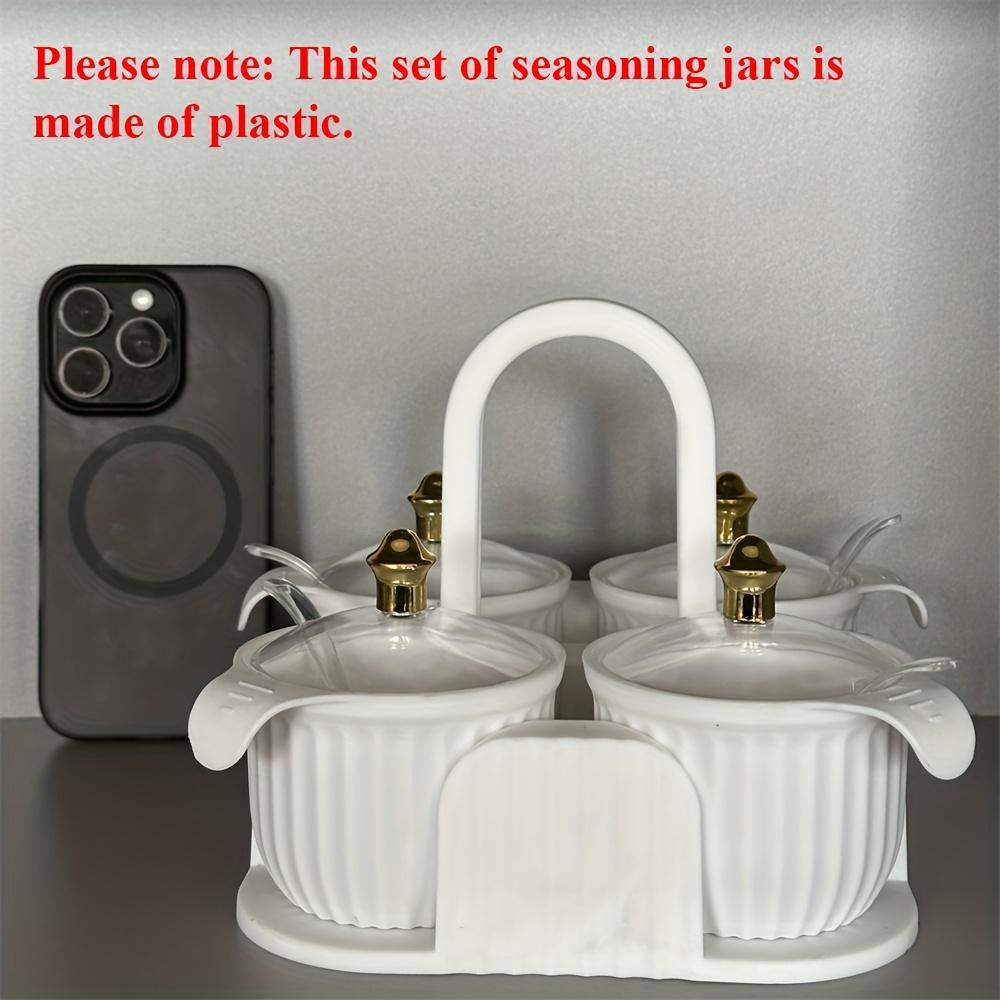 Kreatives 4-Fächer-Gewürzglas-Set für die Küche mit Griff Transparentem Deckel Gewürzbox Gewürzzubehör Küchenzubehör