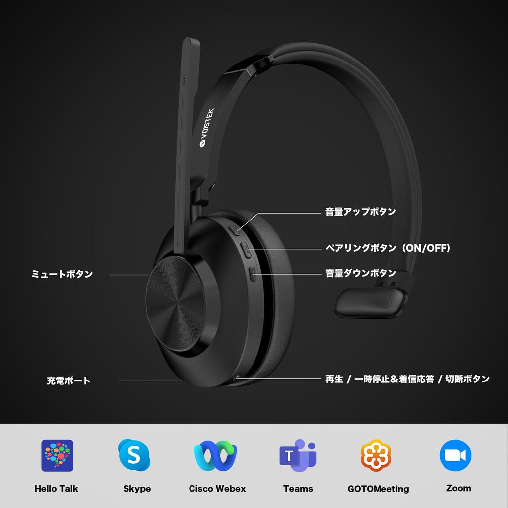 Voistek Professional Wireless Bluetooth with Charging Stand and USB New Button Mute Simultaneous Connection with Two 50 Hours of Talk Fast Low