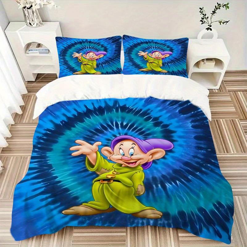 3pcs Disney Snow White Dopey Character Theme Printed Bedding Set, Soft and Comfortable Quilt Cover for Bedroom, Guest Room W034
