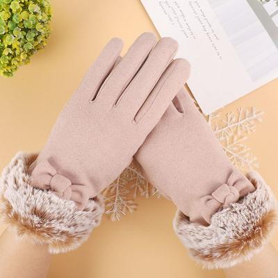Warmhalten Winter Samthandschuhe Einfarbige Damen Fäustlinge Weiche Schleife Plüschhandschuhe Student
