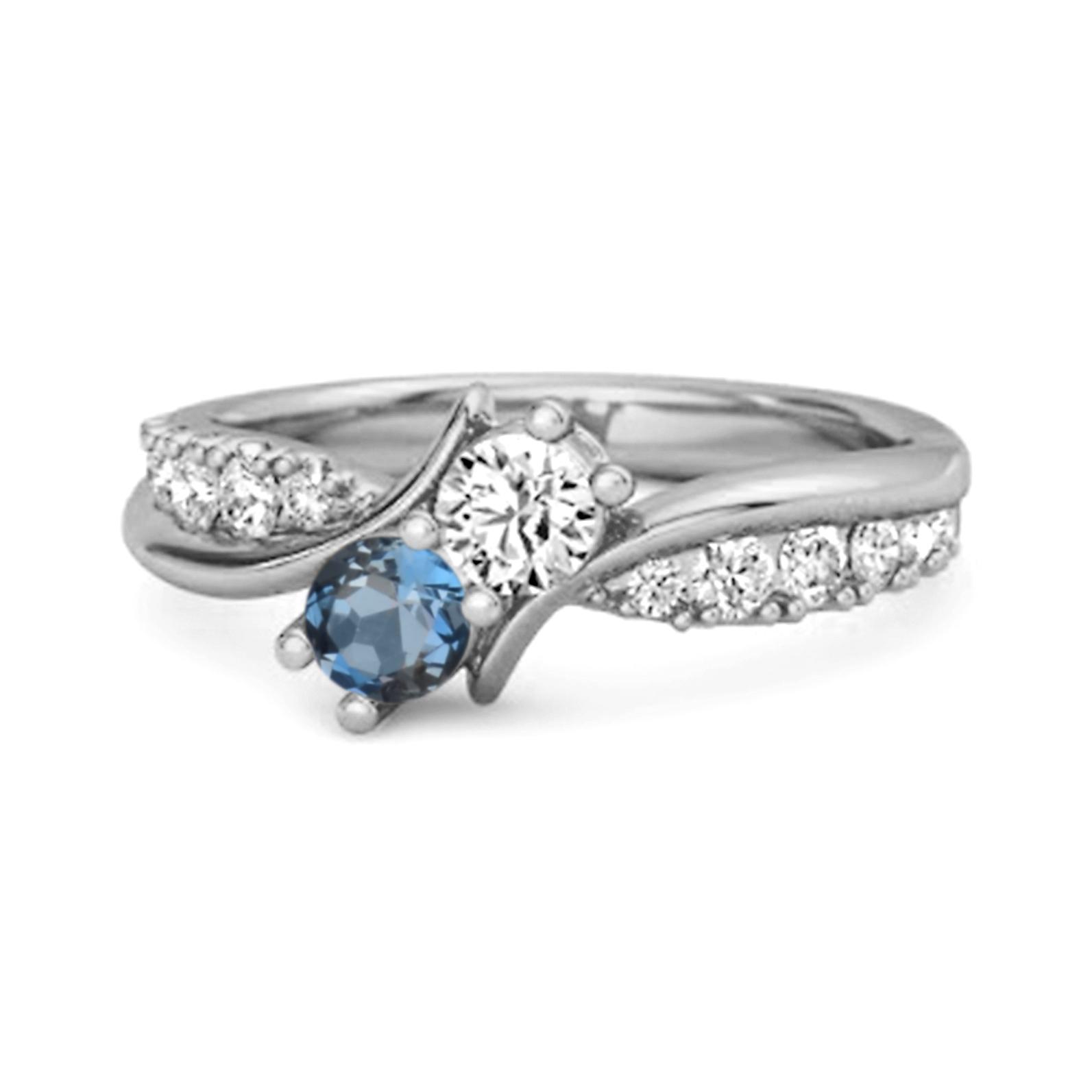 

London Blue Topaz Twin Stone Pave Ring - 925 Sterling Silver 10 білий