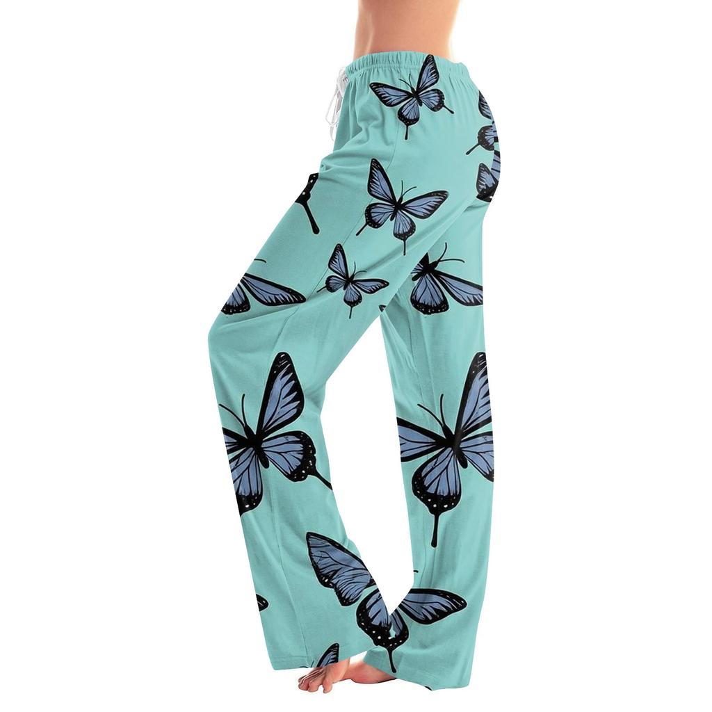 Womens Pajama Pants Sleepwear Casual Drawstring Elastic Waist Pants Comfy Straight Yoga Loose Trousers