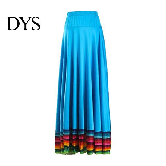 Grote Zwaaiende Zoom Rok Maxi Dames Volksdans Elastische Taille Spaanse Vrouwen Wijde Regenboog Mexicaanse Flamenco Optreden Kleurrijke Onderkant