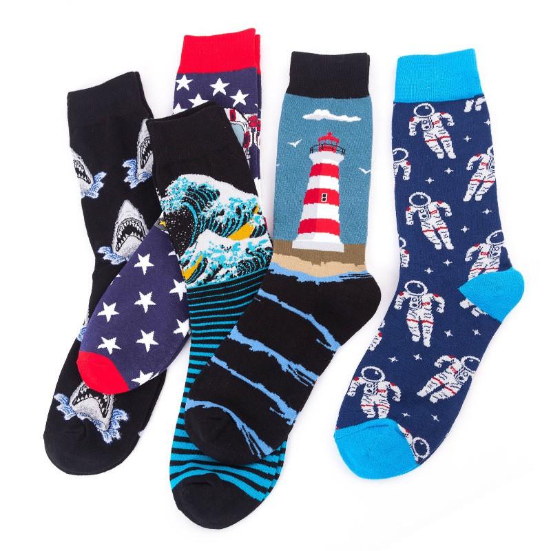 Stylish Cosmic Print Mid-Calf Socks Women Men Cotton Blend Trendy Streetwear Casual