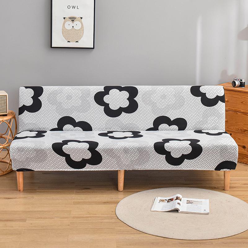 Floral Printed Armless Futon Slipcover Stretch Sofa Bed Slipcover Furniture Protector Without Armrests with Elastic Bottom 1pc