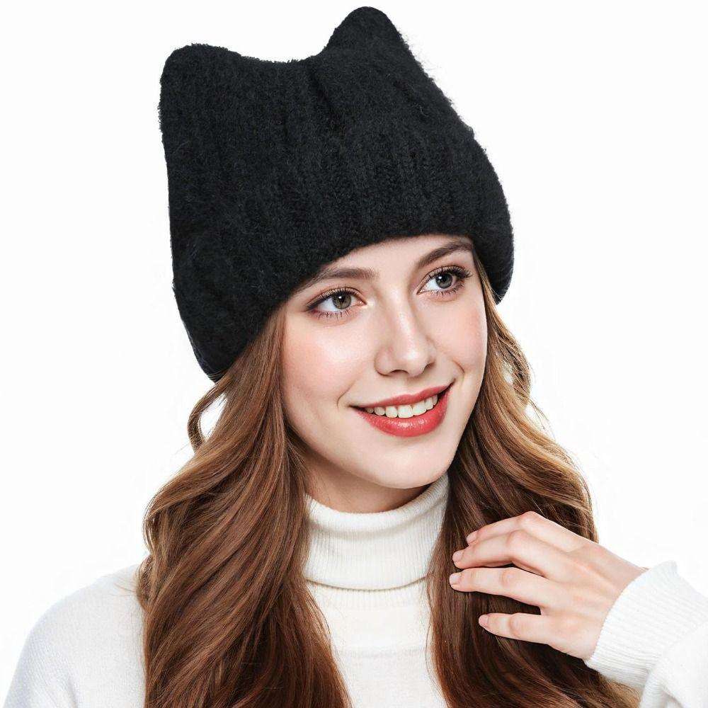 Stretch Knitted Beanie Cat Ear Thermal Beanie Fashion Skull Cap  Winter