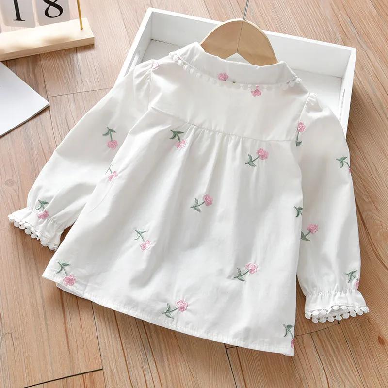 Cămașă Casual cu Mânecă Lungă de Primăvară pentru Fete, Design pentru Copii Mijlocii, Top Floral Proaspăt