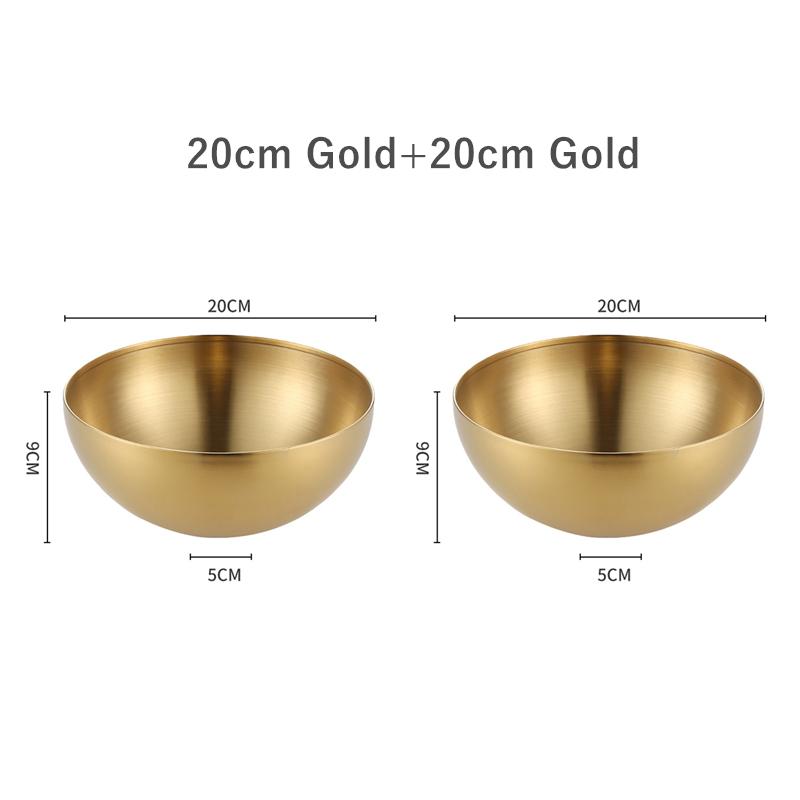 2Pcs Stainless Steel Noodles Salad Bowl Silver Gold Kitchen Fruit Ramen Bowls Egg Mixing Food Container Korean Tableware 15/20cm
