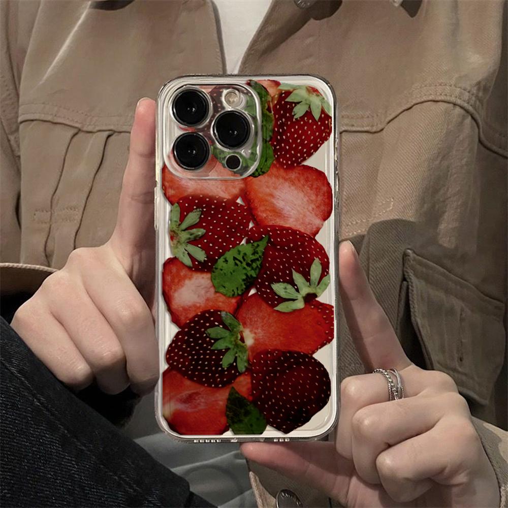 Luxury Korean Style Strawberry Phone Case For Xiaomi Redmi Note 13 12 12S 12C 11 10 10C 13C 10s A2 A3 Pro Plus 4G 5G TPU Cover