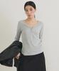 Lingseoul Ribbed Button Top-Gray